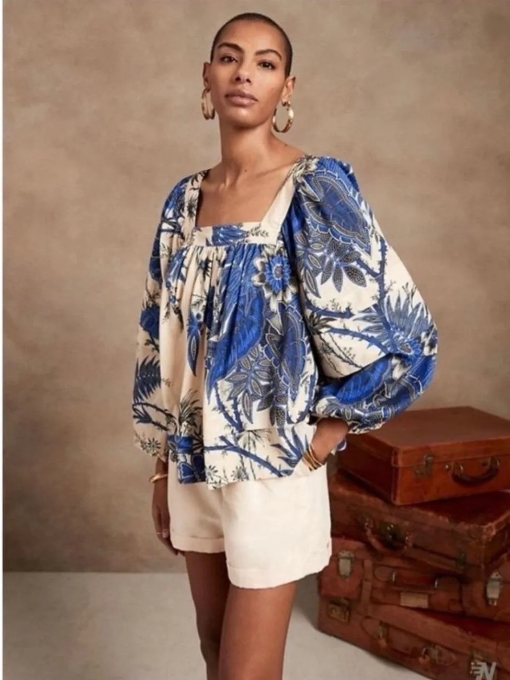 Banana Republic Square Neck Tropical Floral Blouse X-small NWOT